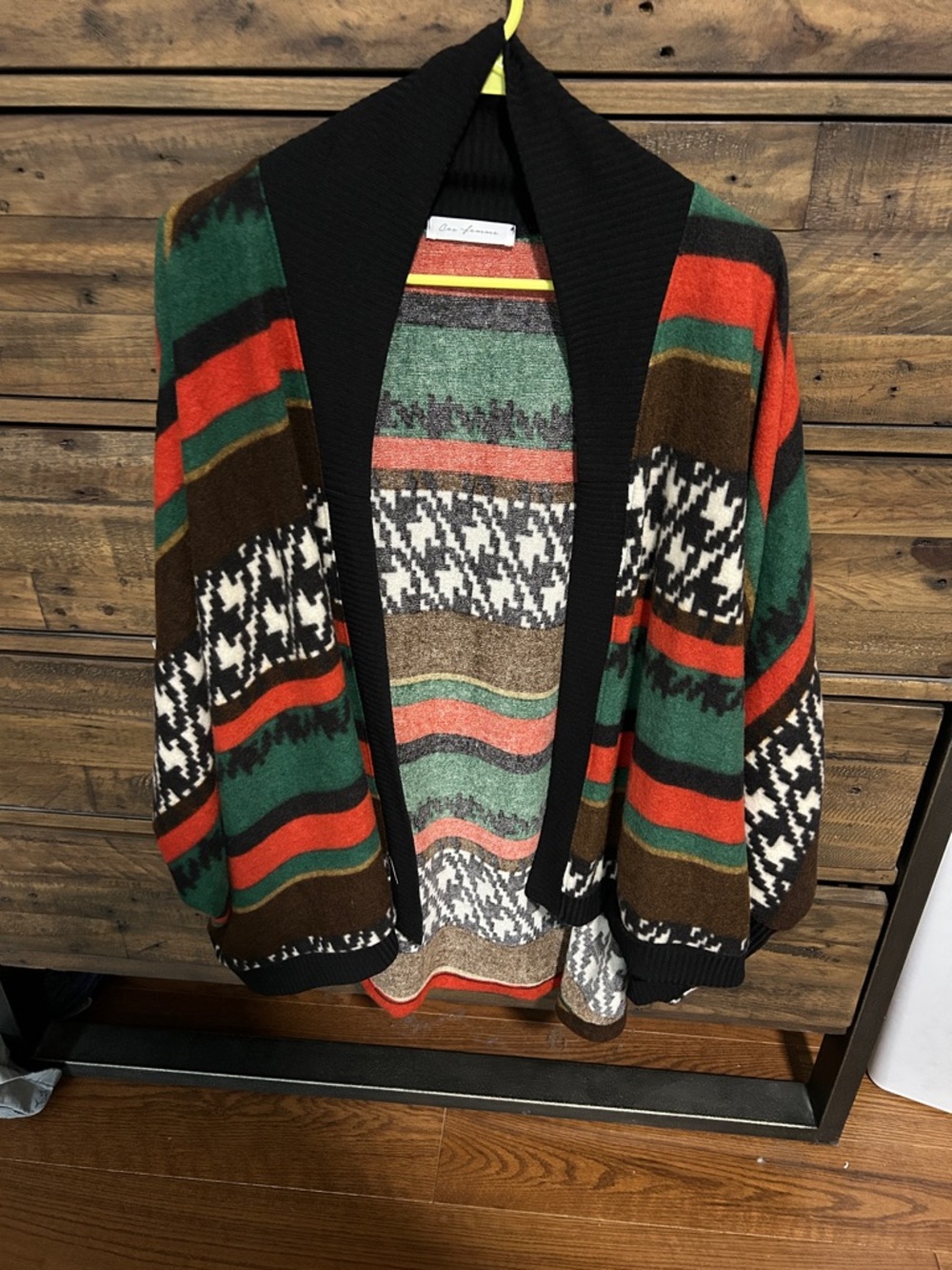 Ces Femme Multicolor Striped Fleece Open Topper. Aztec Print.